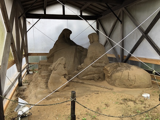 白兎神社　「因幡の白うさぎ」をモチーフにした砂像