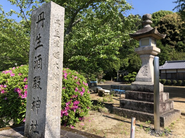 【和歌山県・丹生酒殿神社】酒造りの神と黄金色に輝くイチョウの御神木　社号碑